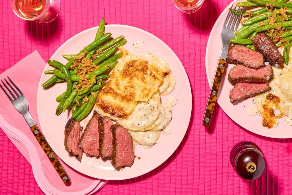 Holiday Steak with Truffled Potato Gratin & Garlicky Green Beans